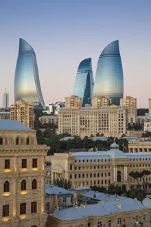 Azerbaijan, Baku, View of Flame Towers at dawn Azerbaijan, Baku, View of Flame Towers at dawn