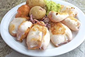 Baby Squid and Boiled Salted Potatoes Tapas with Mojo Sauce, Las Palmas de Gran Canaria Baby Squid and Boiled Salted Potatoes Tapas with Mojo Sauce, Las Palmas de Gran Canaria