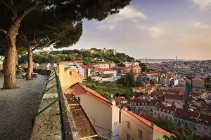 Baixa district and Castelo de Sao Jorge, Lisbon, Portugal