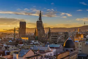 Barri Gotic skyline at sunset with Cathedral of the Holy Cross and Saint Eulalia Barri Gotic skyline at sunset with Cathedral of the Holy Cross and Saint Eulalia