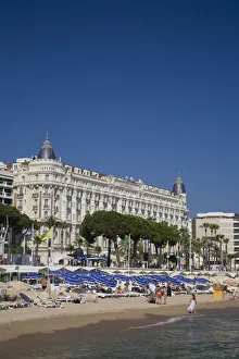 Beach and Boulevard de la Croisette with Carlton Hotel, Cannes, Cote D'Azur, France Beach and Boulevard de la Croisette with Carlton Hotel, Cannes, Cote D'Azur, France
