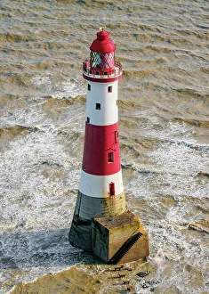 British Isles Travel Destinations Prints: Beachy Head Lighthouse, elevated view, Eastbourne, East Sussex, England, United Kingdom