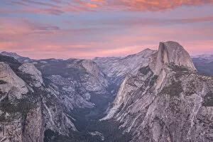 Images Dated 18th May 2016: Beautiful pink sunset above Half Dome and Yosemite Valley, viewed from Glacier Point