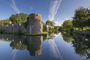Well Prints: Print of The Bishops Palace and moat in Wells, Somerset, England