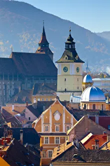 The Black Church & Clock Tower, Piata Sfatului, Brasov, Transylvania, Romania The Black Church & Clock Tower, Piata Sfatului, Brasov, Transylvania, Romania