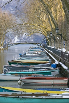 Boats along Canal du Vasse, Annecy, Haute-Savoie, France Boats along Canal du Vasse, Annecy, Haute-Savoie, France