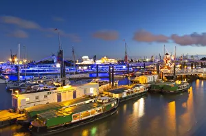 Boats in harbour on River Elbe, Hamburg, Germany Boats in harbour on River Elbe, Hamburg, Germany
