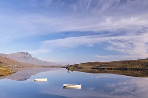 Prints of Boats on a mirror still Loch Fada, Isle of Skye, Scotland, UK. Autumn (November) 2015 Lake Prints: Loch Fada Autumn Print, Isle of Skye, Scotland