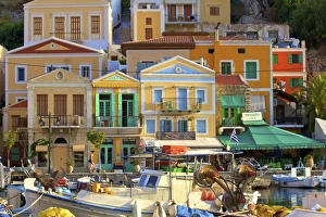 Boats In Symi Harbour, Symi, Dodecanese, Greek Islands, Greece, Europe Boats In Symi Harbour, Symi, Dodecanese, Greek Islands, Greece, Europe