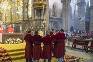 Santiago De Compostela Gallery: The Botafumeiro an incense burner being swung during service in The Cathedral, Santiago