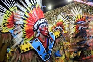 Brazil, Rio de Janeiro, Carnival 2018, samba school parading in the Sambadrome stadium Brazil, Rio de Janeiro, Carnival 2018, samba school parading in the Sambadrome stadium