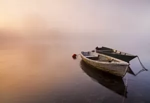 Serene Landscapes Gallery: Brivio, Lombardy, Italy. Two boats on the Adda river at sunrise