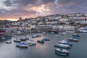 Images Dated 18th May 2016: Brixham harbour at sunset, Devon, England. Winter (March) 2016