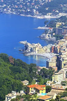 Camogli fishiing village and Gulf of Paradise, elevated view, Camogli, Liguria, Italy Camogli fishiing village and Gulf of Paradise, elevated view, Camogli, Liguria, Italy