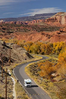 Camper on Highway24, Capitol Reef National Park, Utah, USA Camper on Highway24, Capitol Reef National Park, Utah, USA