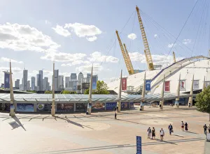 Canary Wharf and the Millenium Dome, Greenwich Peninsula, London,England, UK Canary Wharf and the Millenium Dome, Greenwich Peninsula, London,England, UK