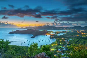 Coasts Gallery: Caribbean, Antigua, English Harbour from Shirley Heights, Sunset