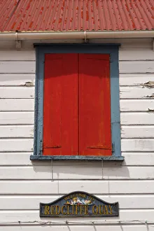 Caribbean, Antigua, St. Johns, Heritage Quay, Traditional shutters Caribbean, Antigua, St. Johns, Heritage Quay, Traditional shutters