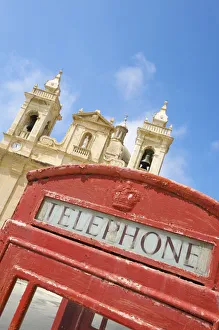 Cathedral and Telephone box in Zebbug, Malta Cathedral and Telephone box in Zebbug, Malta