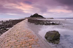 Causeway at low tide, leading to St Michaels Mount, Cornwall, England. Autumn Causeway at low tide, leading to St Michaels Mount, Cornwall, England. Autumn