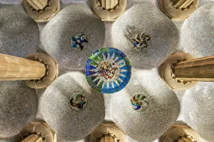 Ceiling mosaic in the Hypostyle Room, Park Guell, Barcelona, Catalonia, Spain Ceiling mosaic in the Hypostyle Room, Park Guell, Barcelona, Catalonia, Spain