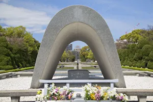 Cenotaph and Atomic Bomb Dome in Peace Memorial Park, Hiroshima, Hiroshima Prefecture Cenotaph and Atomic Bomb Dome in Peace Memorial Park, Hiroshima, Hiroshima Prefecture