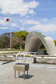 Cenotaph in Peace Memorial Park, Hiroshima, Hiroshima Prefecture, Japan Cenotaph in Peace Memorial Park, Hiroshima, Hiroshima Prefecture, Japan