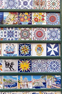 Ceramic souvenirs displayed outside a shop in Amalfi, Campania, Italy Ceramic souvenirs displayed outside a shop in Amalfi, Campania, Italy