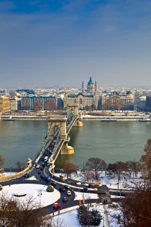 Chain Bridge, St. Stephens Basilica and River Danube, Budapest, Hungary Chain Bridge, St. Stephens Basilica and River Danube, Budapest, Hungary