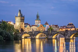 Charles Bridge and Old Town Bridge Tower at night, Prague, Bohemia, Czech Republic Charles Bridge and Old Town Bridge Tower at night, Prague, Bohemia, Czech Republic