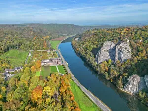 Belgium Collection: Chateau de Freyr with river Maas near Dinant, Ardennes, Wallonia, Province Namur, Belgium