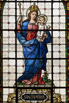 Images Dated 4th July 2013: Chile, La Serena, Iglesia Catedral cathedral, stained glass window, Virgin Mary