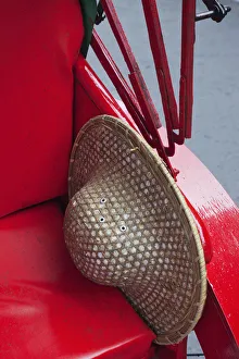 China, Hong Kong, Detail of Rickshaw and Porters Hat China, Hong Kong, Detail of Rickshaw and Porters Hat