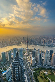 China, Shanghai, View over Pudong Financial District, Huangpu River beyond China, Shanghai, View over Pudong Financial District, Huangpu River beyond