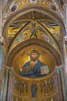 Christ Pantocrator mosaic inside Cathedral San Salvatore, Cefalu, Sicily, Italy, Europe Christ Pantocrator mosaic inside Cathedral San Salvatore, Cefalu, Sicily, Italy, Europe