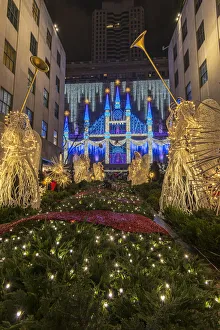 Christmas Angels and sparkling snowflakes at Rockefeller Center Channel Gardens with Christmas Angels and sparkling snowflakes at Rockefeller Center Channel Gardens with