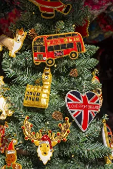Christmas tree decorations, Christmas market, London, England, UK Christmas tree decorations, Christmas market, London, England, UK