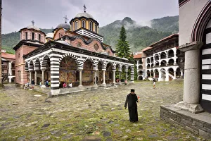 The Church of the Nativity of the Virgin Mother and the courtyard. Rila Monastery The Church of the Nativity of the Virgin Mother and the courtyard. Rila Monastery