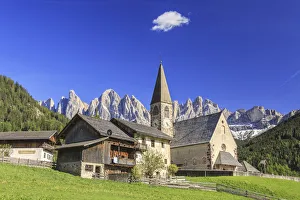 The Church of Ranui and the Odle group in the background The Church of Ranui and the Odle group in the background