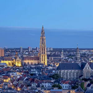 Images Dated 4th August 2017: City Center Skyline at twilight, elevated view, Antwerp, Belgium