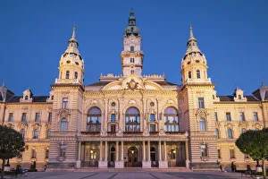 City Hall at dusk, Gyor, Western Transdanubia, Hungary City Hall at dusk, Gyor, Western Transdanubia, Hungary