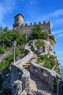 Prints of City of San Marino. Republic of San Marino, Europe. The fortress of Guaita on Mount Titano, (Italy) San Marino Prints: AWL Print: San Marino Fortress on Mount Titano, Italy