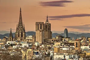 City skyline and Cathedral of the Holy Cross and Saint Eulalia, Barcelona, Catalonia City skyline and Cathedral of the Holy Cross and Saint Eulalia, Barcelona, Catalonia
