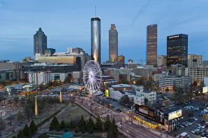 City skyline, elevated view over Downtown and the Centennial Olympic Park in Atlanta City skyline, elevated view over Downtown and the Centennial Olympic Park in Atlanta