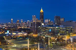City skyline, elevated view over Downtown and the Centennial Olympic Park in Atlanta City skyline, elevated view over Downtown and the Centennial Olympic Park in Atlanta
