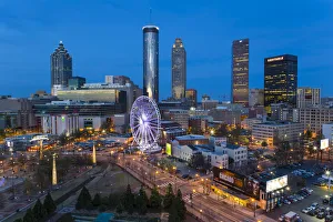 City skyline, elevated view over Downtown and the Centennial Olympic Park in Atlanta City skyline, elevated view over Downtown and the Centennial Olympic Park in Atlanta