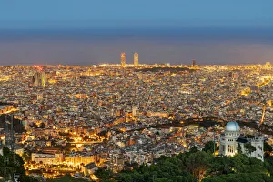 City skyline with Fabra astronomical observatory at twilight, Barcelona, Catalonia, Spain City skyline with Fabra astronomical observatory at twilight, Barcelona, Catalonia, Spain