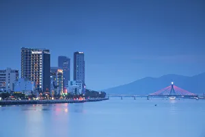 City skyline along Han River at dusk, Da Nang, Vietnam City skyline along Han River at dusk, Da Nang, Vietnam
