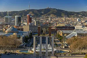 City skyline with Magic Fountain or Font Magica from Montjuic, Barcelona, Catalonia City skyline with Magic Fountain or Font Magica from Montjuic, Barcelona, Catalonia