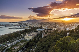 City skyline at sunset, Malaga, Andalusia, Spain City skyline at sunset, Malaga, Andalusia, Spain